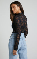 Abella Bodysuit - Long Sleeve Lace Bodysuit in Black