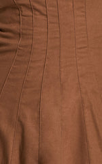 Adelyn Midi Linen Blend Dress - Square Neck Sleeveless A Line Dress in Tobacco