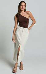 Anaya Midi Skirt - Denim Skirt in Ecru