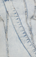 Erline Mini Dress - Asymmetric Strapless Denim Dress in Acid Blue Wash