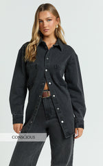 Faharra Shirt - Recycled Cotton Denim Shirt in Black