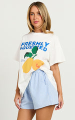 Gwen Two Piece Top and Shorts Set - Freshly Squeezed T-shirt Set in White/Blue
