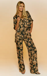 Laila Pants - High Waisted Wide Leg Pants in Black Floral