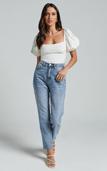 Liliosa Top - Square Neck Tie Back Puff Sleeve Top in White