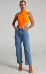 Nuala Bodysuit - High Neck Side Cut Out Bodysuit in Orange